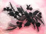 Embroidered 3D Appliques Black Floral Mirror Pair Fabulous Detail 13" (DH76X)