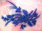 Embroidered 3D Appliques Royal Blue Floral Mirror Pair Fabulous Detail w/ Pearls 13" (DH76X)