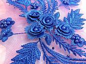 Embroidered 3D Appliques Royal Blue Floral Mirror Pair Fabulous Detail w/ Pearls 13" (DH76X)
