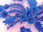 Embroidered 3D Appliques Royal Blue Floral Mirror Pair Fabulous Detail w/ Pearls 13" (DH76X)