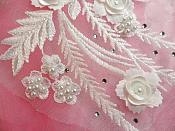 Embroidered 3D Appliques White Floral Mirror Pair Fabulous Detail 13" (DH76X)