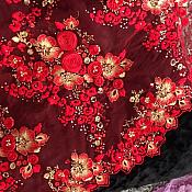 Embroidered 3D Applique Fabric Red w/ Gold Accents Intricate Design (DH77)