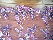 Embroidered 3D Applique Fabric Lavender Mauve Sequin Rhinestone Floral Design (DH78)