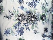 Embroidered 3D Applique Fabric Navy Blue Sequin Rhinestone Floral Design  (DH78)