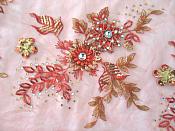 Embroidered 3D Applique Fabric Red Gold Sequin Rhinestone Floral Design (DH78)