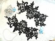 Appliques Embroidered Lace Black Floral Venice Mirror Pair Motifs 12.5" (DH79X)