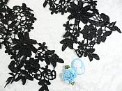 Appliques Embroidered Lace Black Floral Venice Mirror Pair Motifs 12.5" (DH79X)