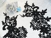 Appliques Embroidered Lace Black Floral Venice Mirror Pair Motifs 12.5" (DH79X)