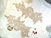 Appliques Embroidered Lace Champagne Floral Venice Mirror Pair Motifs 12.5" (DH79X)