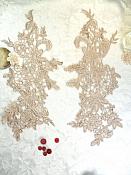 Appliques Embroidered Lace Champagne Floral Venice Mirror Pair Motifs 12.5" (DH79X)