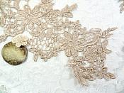 Appliques Embroidered Lace Champagne Floral Venice Mirror Pair Motifs 12.5" (DH79X)