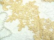 Appliques Embroidered Lace Gold Floral Venice Mirror Pair Motifs 12.5" (DH79X)