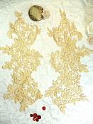 Appliques Embroidered Lace Gold Floral Venice Mirror Pair Motifs 12.5" (DH79X)