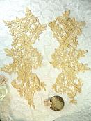 Appliques Embroidered Lace Gold Floral Venice Mirror Pair Motifs 12.5" (DH79X)