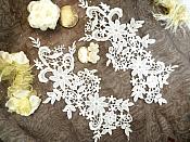 Appliques Embroidered Lace Ivory Floral Venice Mirror Pair Motifs 12.5" (DH79X)