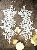 Appliques Embroidered Lace Ivory Floral Venice Mirror Pair Motifs 12.5" (DH79X)