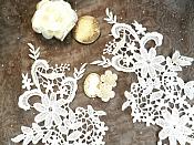 Appliques Embroidered Lace Ivory Floral Venice Mirror Pair Motifs 12.5" (DH79X)