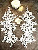 Appliques Embroidered Lace Ivory Floral Venice Mirror Pair Motifs 12.5" (DH79X)