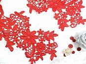 Appliques Embroidered Lace Red Floral Venice Mirror Pair Motifs 12.5" (DH79X)