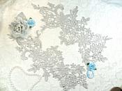Appliques Embroidered Lace Silver Floral Venice Mirror Pair Motifs 12.5" (DH79X)