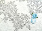 Appliques Embroidered Lace Silver Floral Venice Mirror Pair Motifs 12.5" (DH79X)