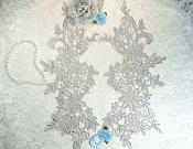 Appliques Embroidered Lace Silver Floral Venice Mirror Pair Motifs 12.5" (DH79X)
