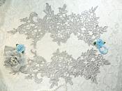 Appliques Embroidered Lace Silver Floral Venice Mirror Pair Motifs 12.5" (DH79X)