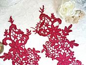 Appliques Embroidered Lace Wine Brick Red Burgundy Floral Venice Mirror Pair Motifs 12.5" (DH79X)