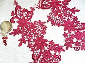 Appliques Embroidered Lace Wine Brick Red Burgundy Floral Venice Mirror Pair Motifs 12.5" (DH79X)