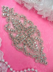 DH8 Designer Crystal Glass Rhinestone Silver Beaded Applique 6"