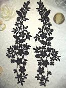 Embroidered Lace Appliques Black Floral Venice Lace Mirror Pair 15" (DH80X)