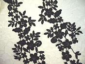 Embroidered Lace Appliques Black Floral Venice Lace Mirror Pair 15" (DH80X)