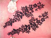 Embroidered Lace Appliques Navy Blue Floral Venice Lace Mirror Pair 15" (DH80X)