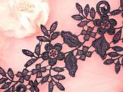 Embroidered Lace Appliques Navy Blue Floral Venice Lace Mirror Pair 15" (DH80X)