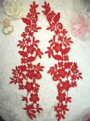 Embroidered Lace Appliques Red Floral Venice Lace Mirror Pair 15" (DH80X)