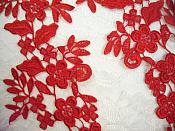 Embroidered Lace Appliques Red Floral Venice Lace Mirror Pair 15" (DH80X)