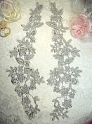 Embroidered Lace Appliques Silver Floral Venice Lace Mirror Pair 15" (DH80X)