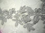 Embroidered Lace Appliques Silver Floral Venice Lace Mirror Pair 15" (DH80X)