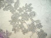 Embroidered Lace Appliques Silver Floral Venice Lace Mirror Pair 15" (DH80X)