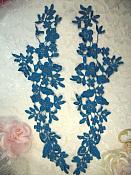 Embroidered Lace Appliques Turquoise Floral Venice Lace Mirror Pair 15" (DH80X)