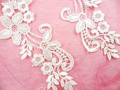 Embroidered Lace Appliques Ivory Floral Venice Lace Mirror Pair 9.5" (DH86X)