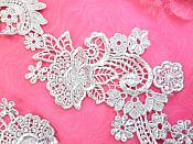 Embroidered Lace Appliques Silver Floral Venice Lace Mirror Pair 14" (DH81X)