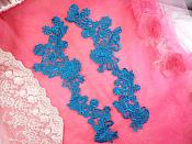 Embroidered Lace Appliques Turquoise Floral Venice Lace Mirror Pair 14" (DH81X)