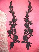 Embroidered Lace Appliques Black Floral Venice Lace Mirror Pair 14" (DH82X)