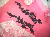 Embroidered Lace Appliques Black Floral Venice Lace Mirror Pair 14" (DH82X)
