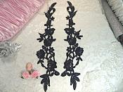 Embroidered Lace Appliques Navy Floral Venice Lace Mirror Pair 14" (DH82X)