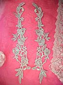 Embroidered Lace Appliques Silver Floral Venice Lace Mirror Pair 14" (DH82X)
