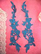 Embroidered Lace Appliques Turquoise Floral Venice Lace Mirror Pair 14" (DH82X)