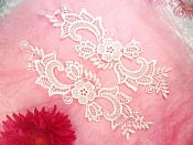 Embroidered Lace Appliques Antique Off White Floral Venice Lace Mirror Pair 10.5" (DH90X)