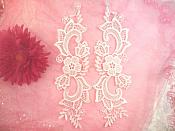 Embroidered Lace Appliques Antique Off White Floral Venice Lace Mirror Pair 10.5" (DH90X)